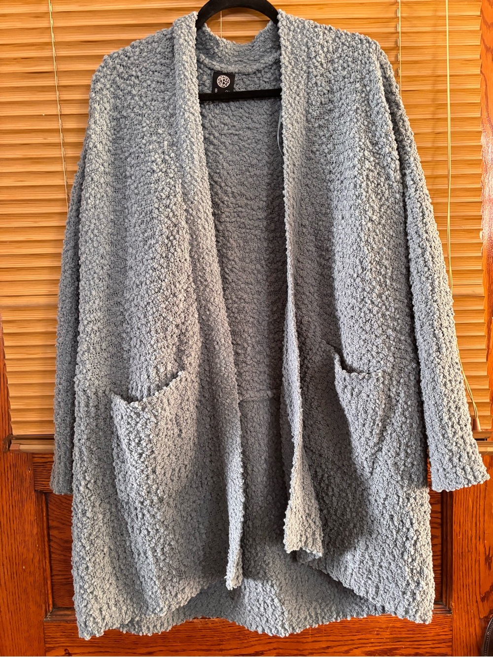 bobeau light turquoise color.  Bouclé Open-Front Cardigan